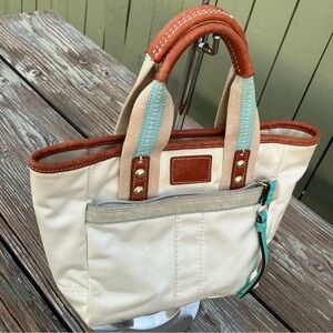 Coach 126 Satin Turquoise Teal Trim Tote Satchel Handbag Purse